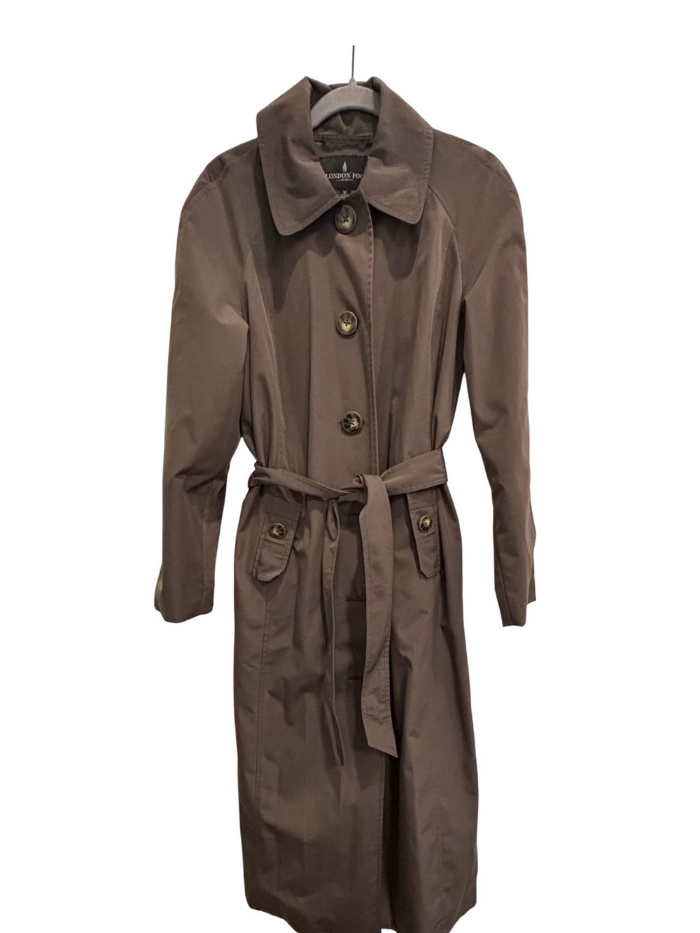 London Fog Taupe-Brown Trench Coat with Waist Tie Medium